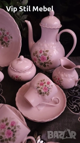 Колекционерски розов сервиз за хранене и кафе , снимка 3 - Сервизи - 53534156