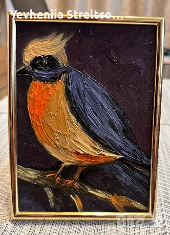 картина в золотой рамке ПТИЦА НА ВЕТКЕ, снимка 2 - Картини - 52880484