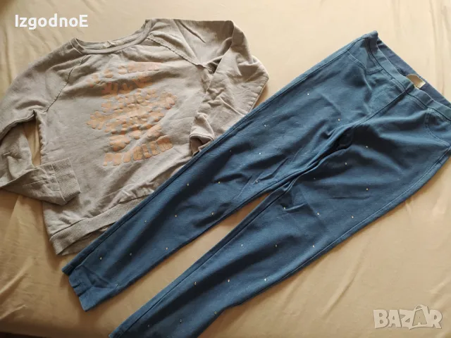 134/140 Клин дънки с камъчета и блузка HM, снимка 3 - Детски комплекти - 47553399