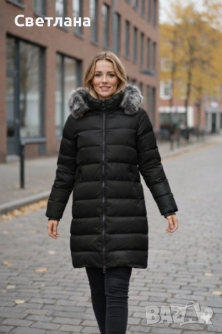 Дълго яке с пух на качулката, снимка 2 - Якета - 52945531
