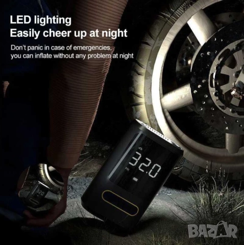 Преносим акумулаторен компресор с цифров дисплей и интелигентни функции ATJ-8466 , снимка 5 - Аксесоари и консумативи - 52352765