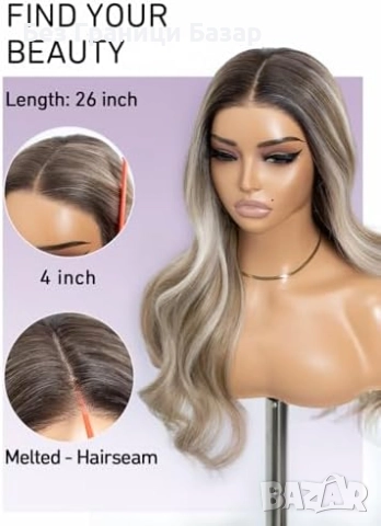 Нова Перука с HD дантела, 66 см, топлоустойчива синтетична коса, лесна за носене, снимка 4 - Аксесоари за коса - 52544536