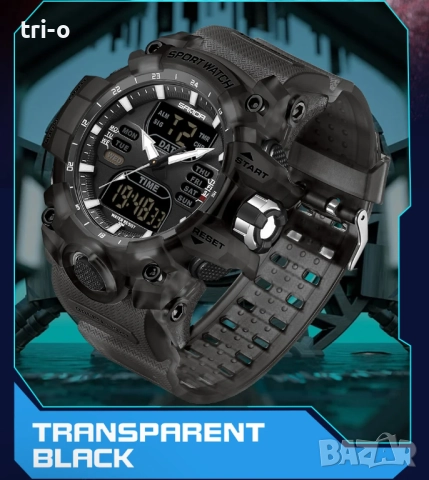 SANDA Луксозен мъжки електронен часовник, спортен, LED, аналогов, дигитален, хронограф, военен, двое, снимка 10 - Мъжки - 52020087