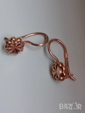 Антикварни руски златни обеци цветя, снимка 2 - Обеци - 52747357