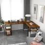 ПРОМОЦИЯ Ъглово офис / компютърно бюро с L-образна форма LD-Z-2-TEAK, снимка 2