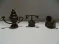 № 7822 три стари малки метални / бронзови фигурки  - грамофон , телефон , лампа / свещник  , снимка 1