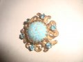СТАРИННА АРТ ДЕКО ПОЗЛАТЕНА БРОНЗОВА БРОШКА с ЕСТЕСТВЕН ТЮРКОАЗ и САПФИР-КРИСТАЛ КАМЪНИ , снимка 8
