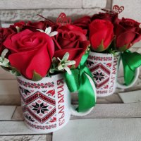 Чаша с рози, народни мотиви, шевици, снимка 3 - Изкуствени цветя - 40402583