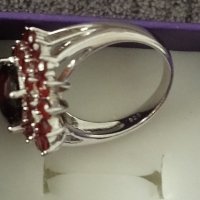 Сребърен пръстен с гранати, снимка 5 - Пръстени - 43354139