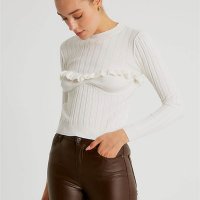 ефектна блуза, машино плетиво, цвят бял, снимка 2 - Блузи с дълъг ръкав и пуловери - 34951160