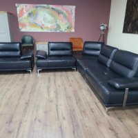 Черен кожен ъглов диван и фотьойл Artemis с електрически облегалки, снимка 9 - Дивани и мека мебел - 43552710