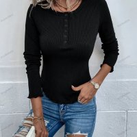 Дамска едноцветна блуза с дълги ръкави с рипсови копчета, 2цвята - 023, снимка 9 - Блузи с дълъг ръкав и пуловери - 40052901
