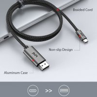 USB C към DisplayPort кабел (4K 60 Hz, 2K 165 Hz), алуминиев корпус, найлонова оплетка, Thunderbolt , снимка 2 - Кабели и адаптери - 38543915