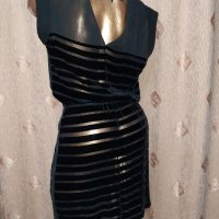 Custommade M Черна прозрачна рокля с ивици от плюш , снимка 5 - Рокли - 40524632