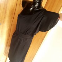 Черна елегантна рокля до коляното с едно рамо М, снимка 2 - Рокли - 32985969