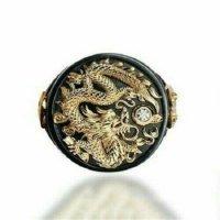 Мъжки черен пръстен с дракон и топаз, снимка 3 - Пръстени - 36674283