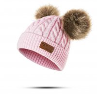Зимна шапка с два помпона за момиченца , снимка 2 - Бебешки шапки - 34668823