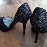 Нови абитуриентски черни елегантни обувки със сребърен брокат и остър връх, БЕЗПЛАТНА ДОСТАВКА, снимка 2 - Дамски обувки на ток - 32729886