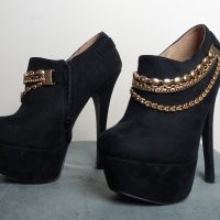 Черни велурени обувки на висок ток и платформа, снимка 2 - Дамски обувки на ток - 38267448