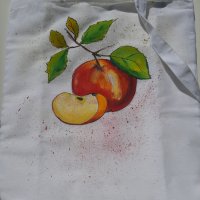 Ръчно рисувана торбичка  "Ябълки ", снимка 2 - Чанти - 36939393
