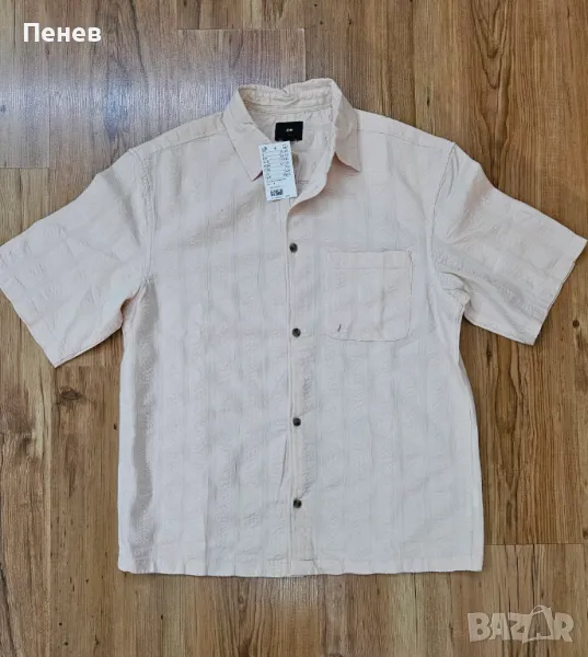 Мъжка риза с къс ръкав H&M бледорозова, снимка 1