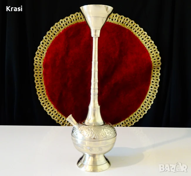 Посребрено бронзово наргиле,маркировка, снимка 1