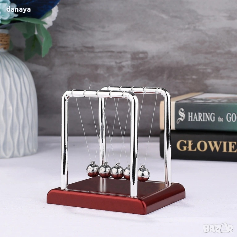 6371 Махалото на Нютон – антистрес перпетомобиле за бюро и офис, 17см, снимка 1