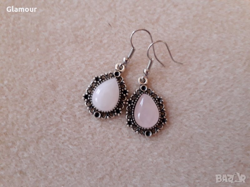 Обеци с розов кварц , снимка 1