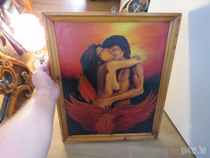 картина, еротика Мъжът и жената в огъня на любовта закриляни от огнения феникс - 18+, снимка 1