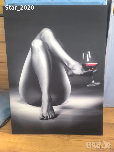 Светеща картина с LED осветление - жена и чаша вино, снимка 1