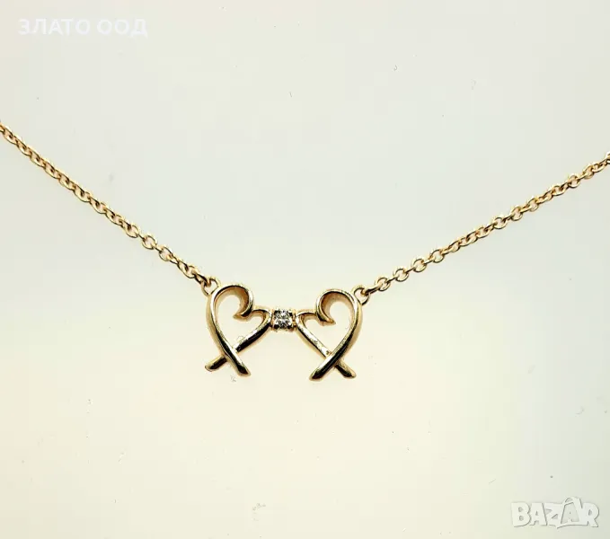 Златно колие сърце с диамант - 18К , снимка 1