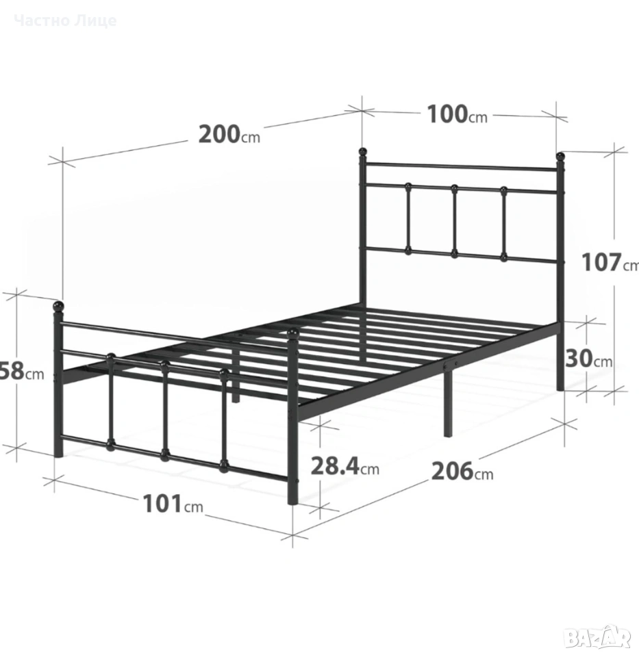 Метално легло ZINUS + Ортопедичен матрак 100х200 см, снимка 1