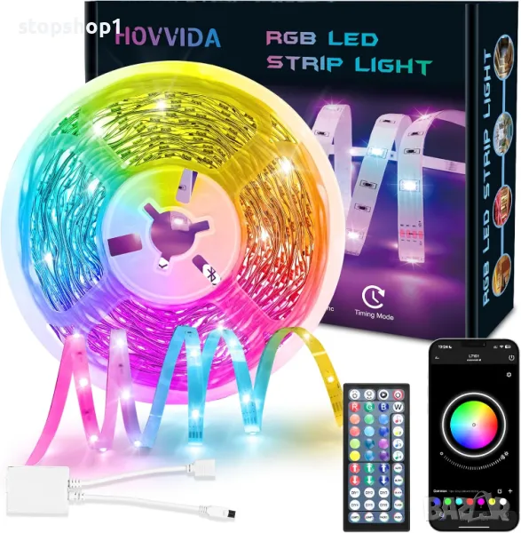 Светодиодни ленти HOVVIDA 20M, 2x10M, 24 LED/метър, 12V RGB LED ленти, 240 LED, APP и дистанционно у, снимка 1