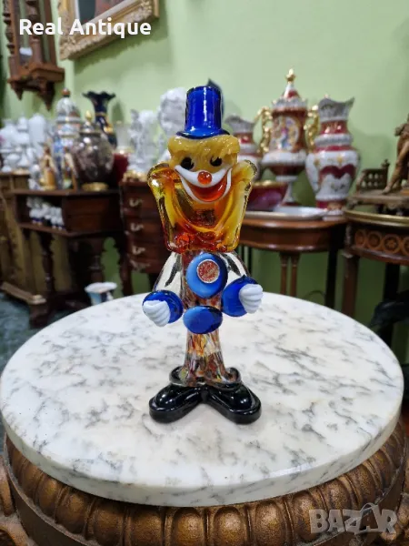 Чудесна антикварна италианска стъклена фигура статуетка клоун Мурано , снимка 1