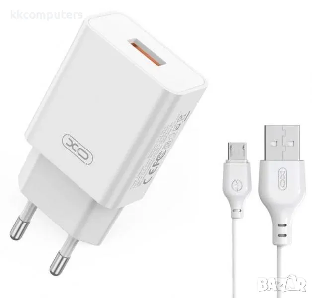 Зарядно/Адаптер 220V / XO-L127 / USB QC 3.0 18W / + USB - Micro-USB Кабел / Бял / Баркод : 456425, снимка 1