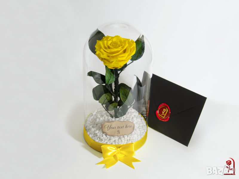 Вечна роза в ГОЛЯМА стъкленица / Оригинален Подарък за Жена / Подарък за Приятелка/ Жълта Вечна Роза, снимка 1