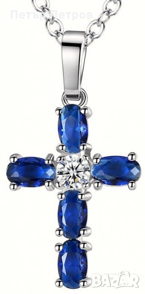 Стилен кръст със син Сапфир , снимка 1