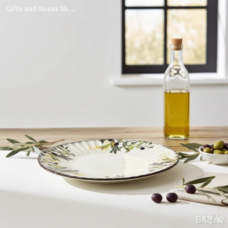 Изящни чинии с къдрава форма и декор маслини от керамика, снимка 1