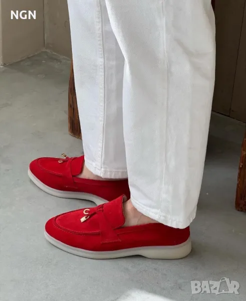 Дизайнерски мокасини LP от естествен велур в уникален червен цвят, снимка 1