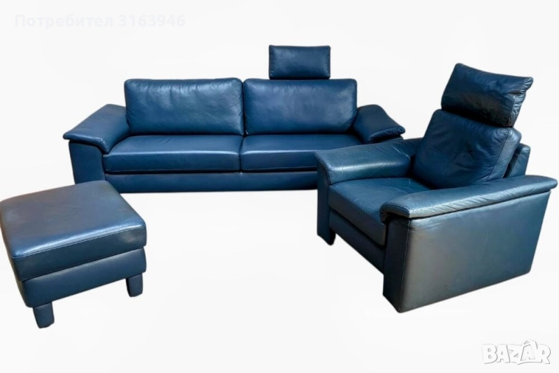 Луксозен холов комплект –80/те естествена кожа в тъмносин цвят, снимка 1