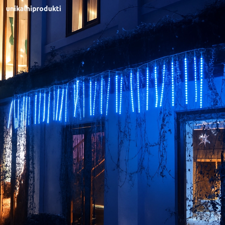 НОВО Падащ сняг коледни лампички снежно сини 3м х 50см 8бр. с функция стичаща светлина , снимка 1