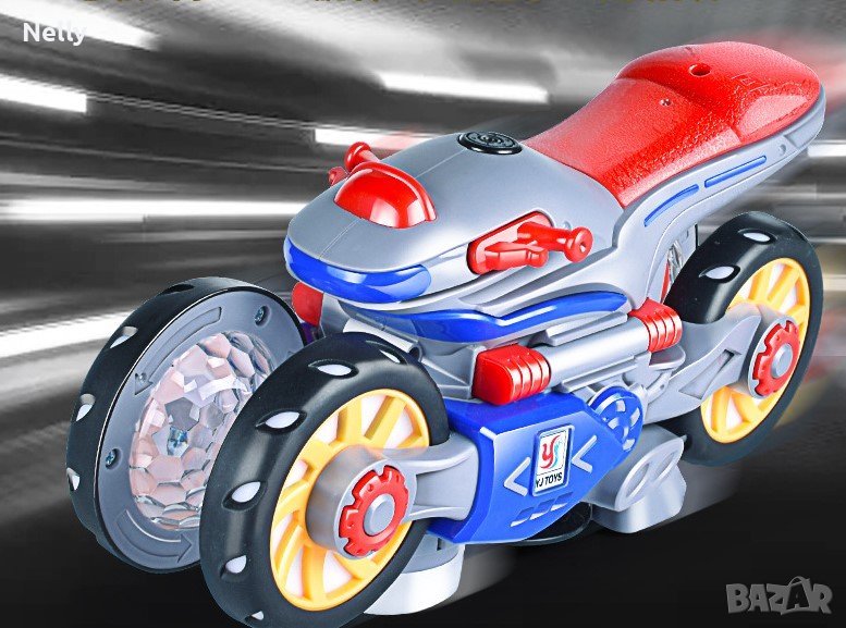 Каскадна, светеща играчка мотор, въртяща се на 360 градуса с подвижни гуми, снимка 1