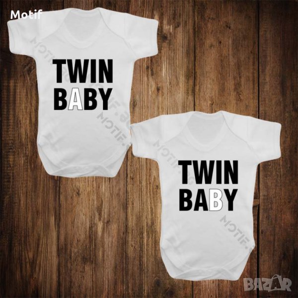 Бебешки бодита за близнаци с щампа TWIN BABY, снимка 1