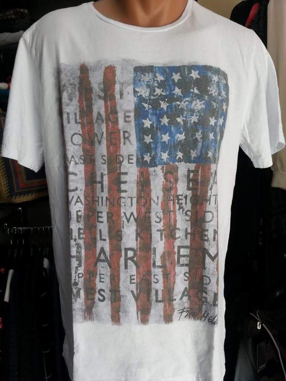 Бяла памучна тениска с щампа американското знаме в Тениски в гр. Тетевен -  ID28832593 — Bazar.bg