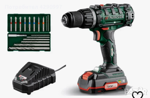 Немски Винтоверт и бормашина Parkside PABS20li включва батерия и зарядно, снимка 2 - Куфари с инструменти - 52104885