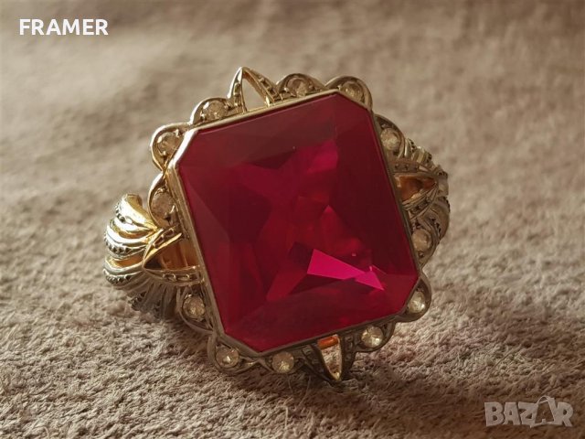 ЗЛАТЕН 18 КАРАТА с огромен РУБИН ръчен елегантен пръстен злато, снимка 5 - Пръстени - 40240100