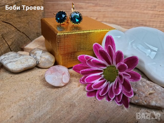 Висящи обеци в златист цвят с розов камък, снимка 5 - Обеци - 43215394