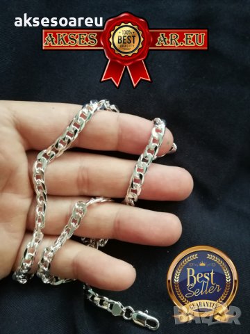 Посребрен сребърен масивен ланец 8 мм плетка панцер бижу верига мода синджир бижутерия Благородна тв, снимка 13 - Колиета, медальони, синджири - 38368035