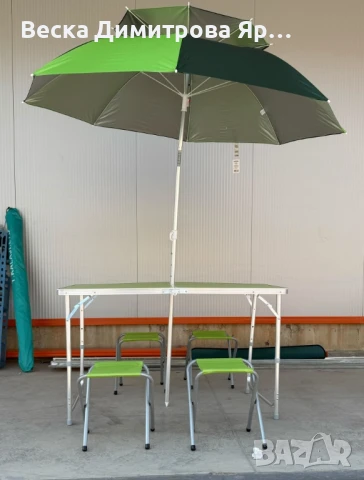 Къмпинг комплект 3 в 1: Сгъваема маса с 4 стола и чадър, снимка 17 - Градински мебели, декорация  - 50634190