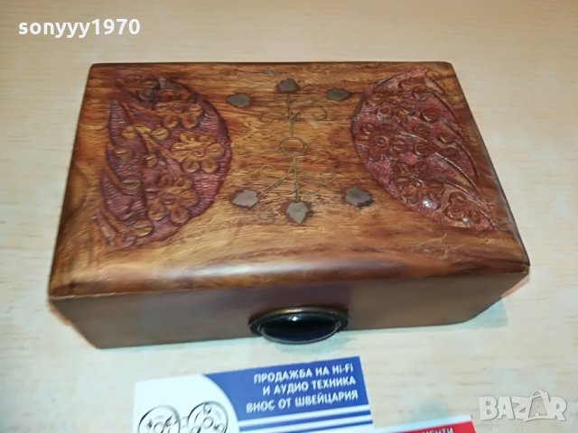КРАСИВА ДЪРВЕНА КУТИЯ С ЧЕРЕН КАМЪК-16Х10Х6СМ, снимка 4 - Антикварни и старинни предмети - 28722844